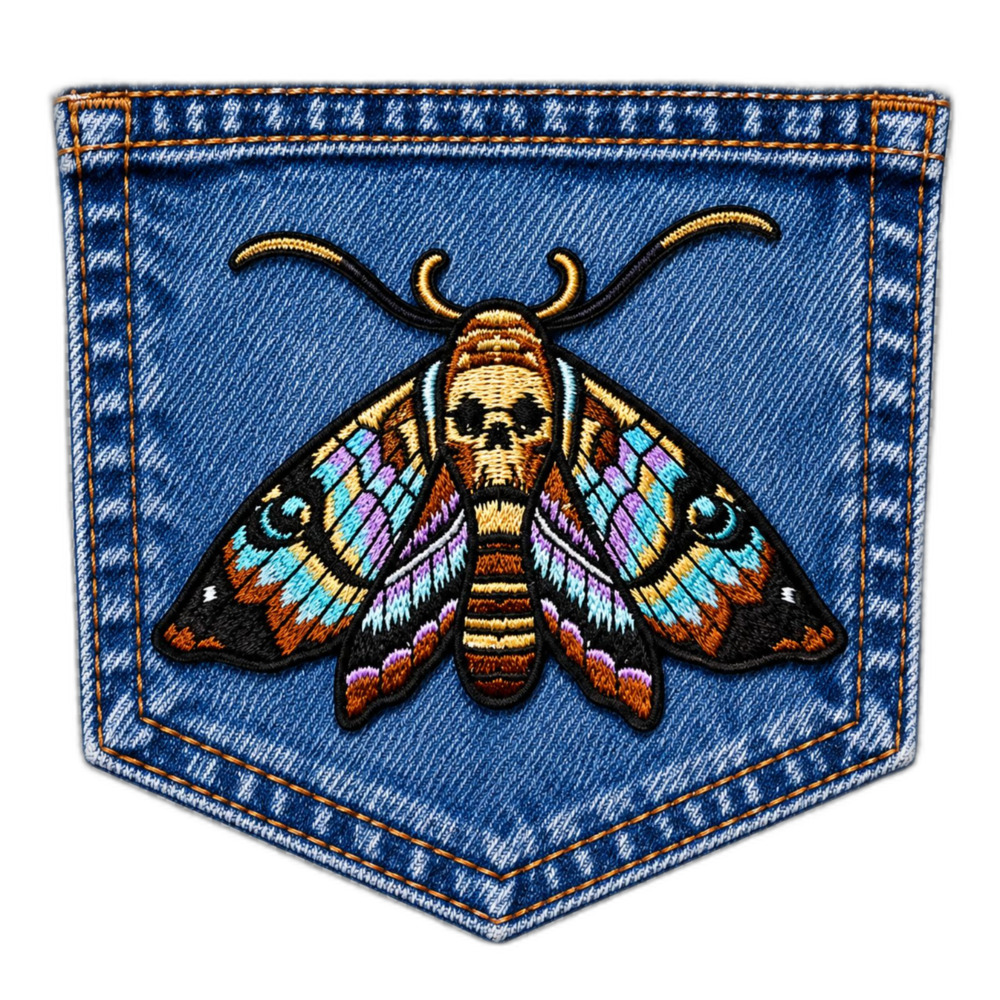 Embroidered Death Head Moth Iron On Patch Skull Applique Goth 2.75" Colorful